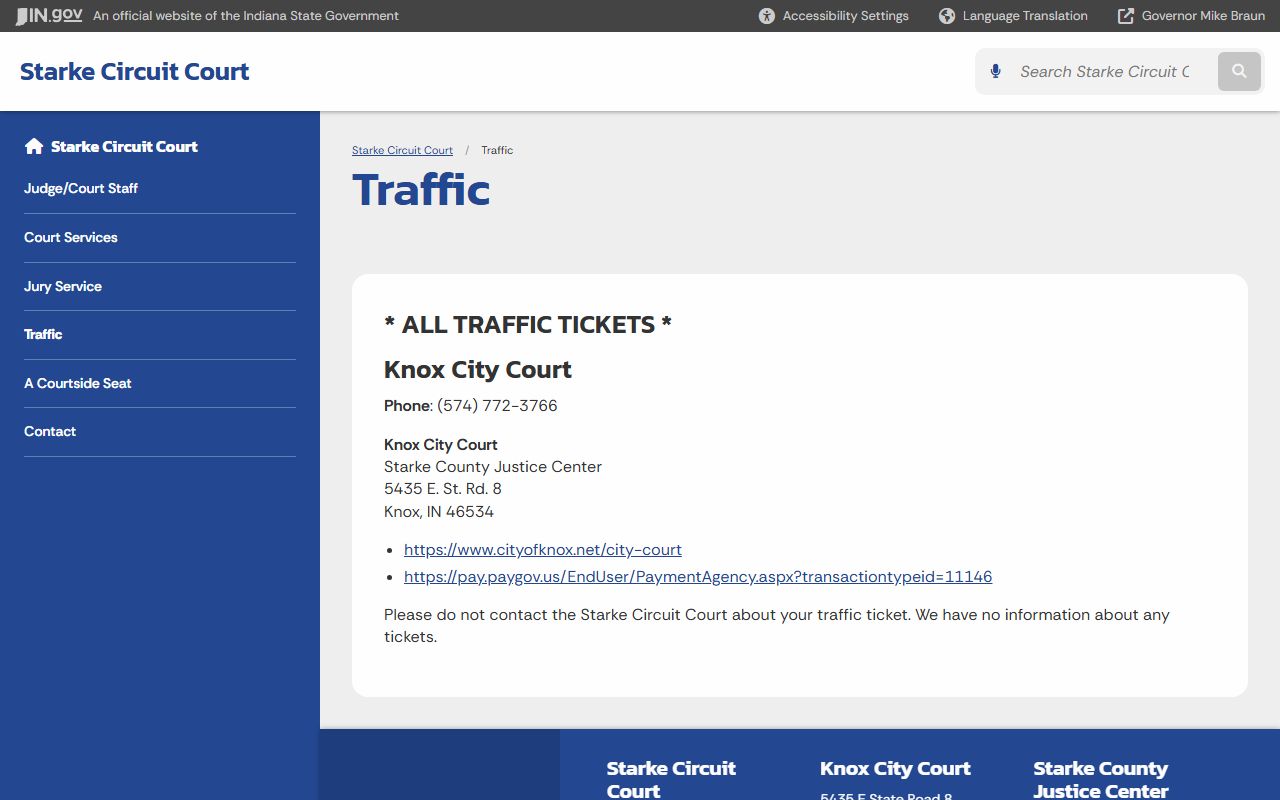 Starke County traffic court records Circuit Court traffic notice