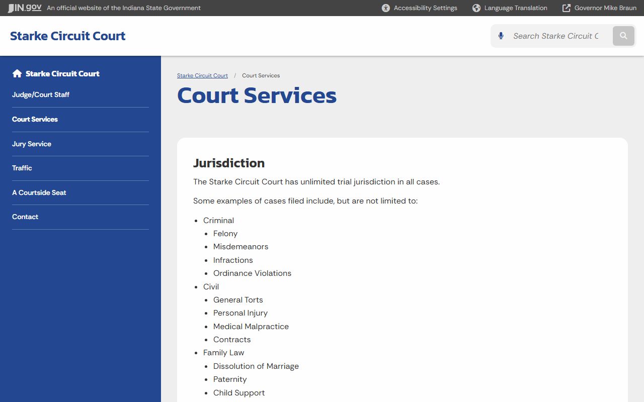 Starke County court records Circuit Court services