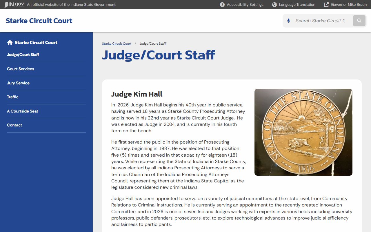 Starke County criminal court records judge and staff page