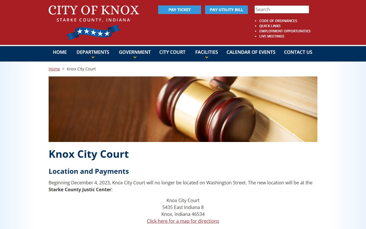 Starke County traffic records Knox City Court page