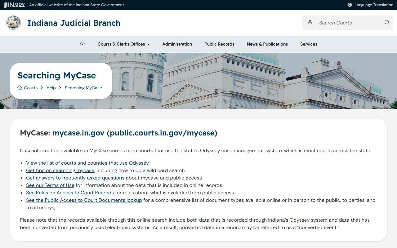 Starke County court records MyCase help page