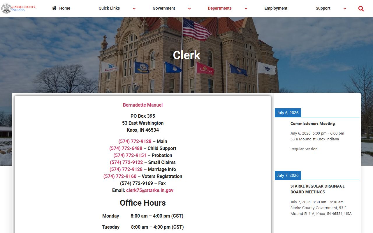 Starke County court records Clerk page