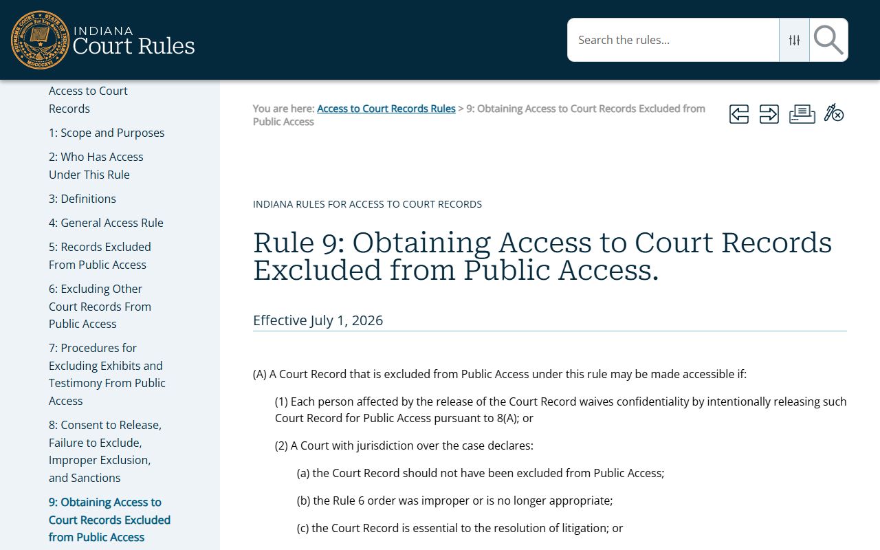 Starke County court records Indiana Access to Court Records Rule 9