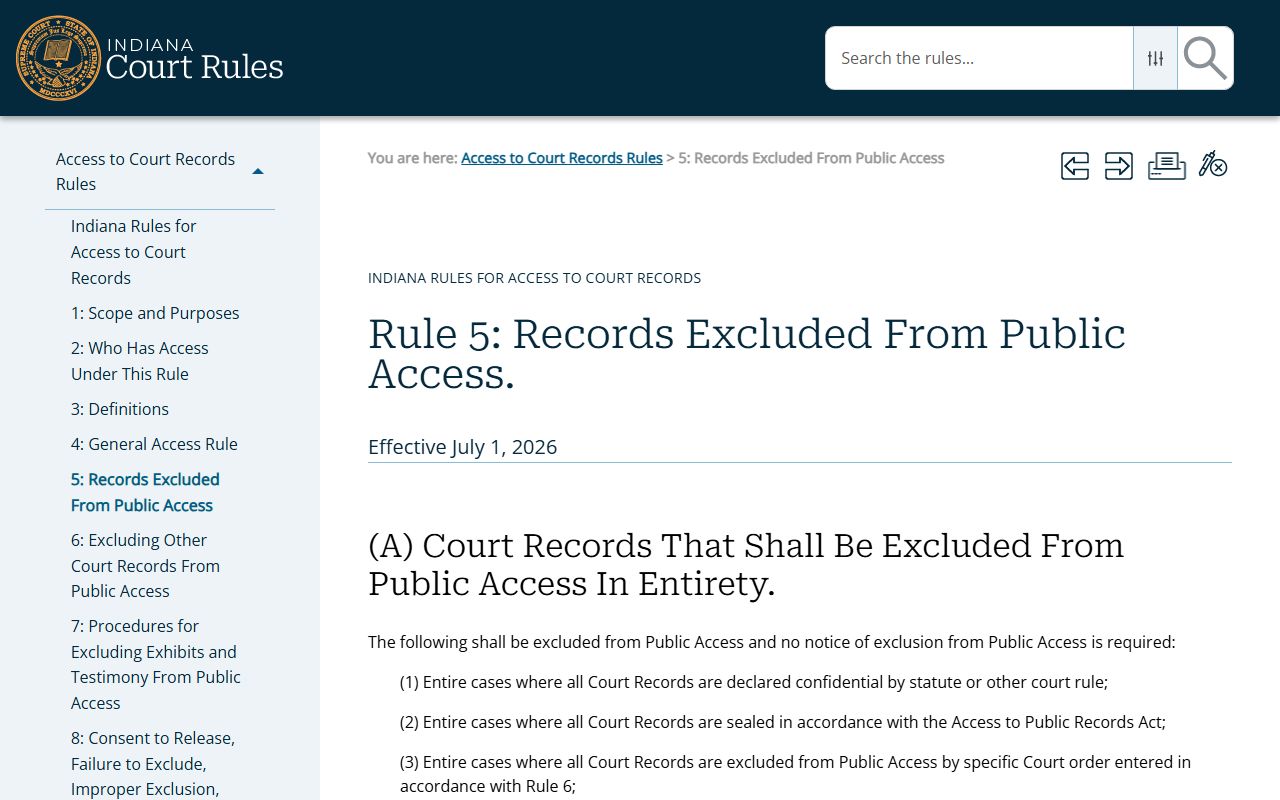 Starke County court records Indiana Access to Court Records Rule 5