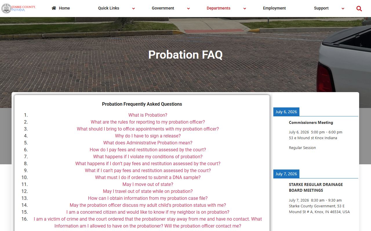 Starke County criminal court records probation FAQ