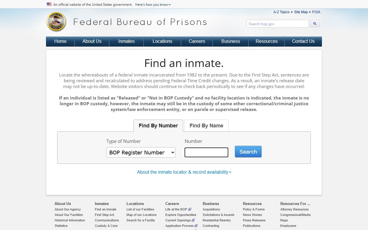 Starke County inmate records federal Bureau of Prisons locator