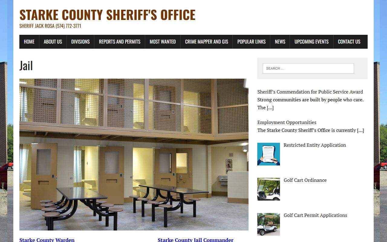 Starke County inmate records sheriff jail page